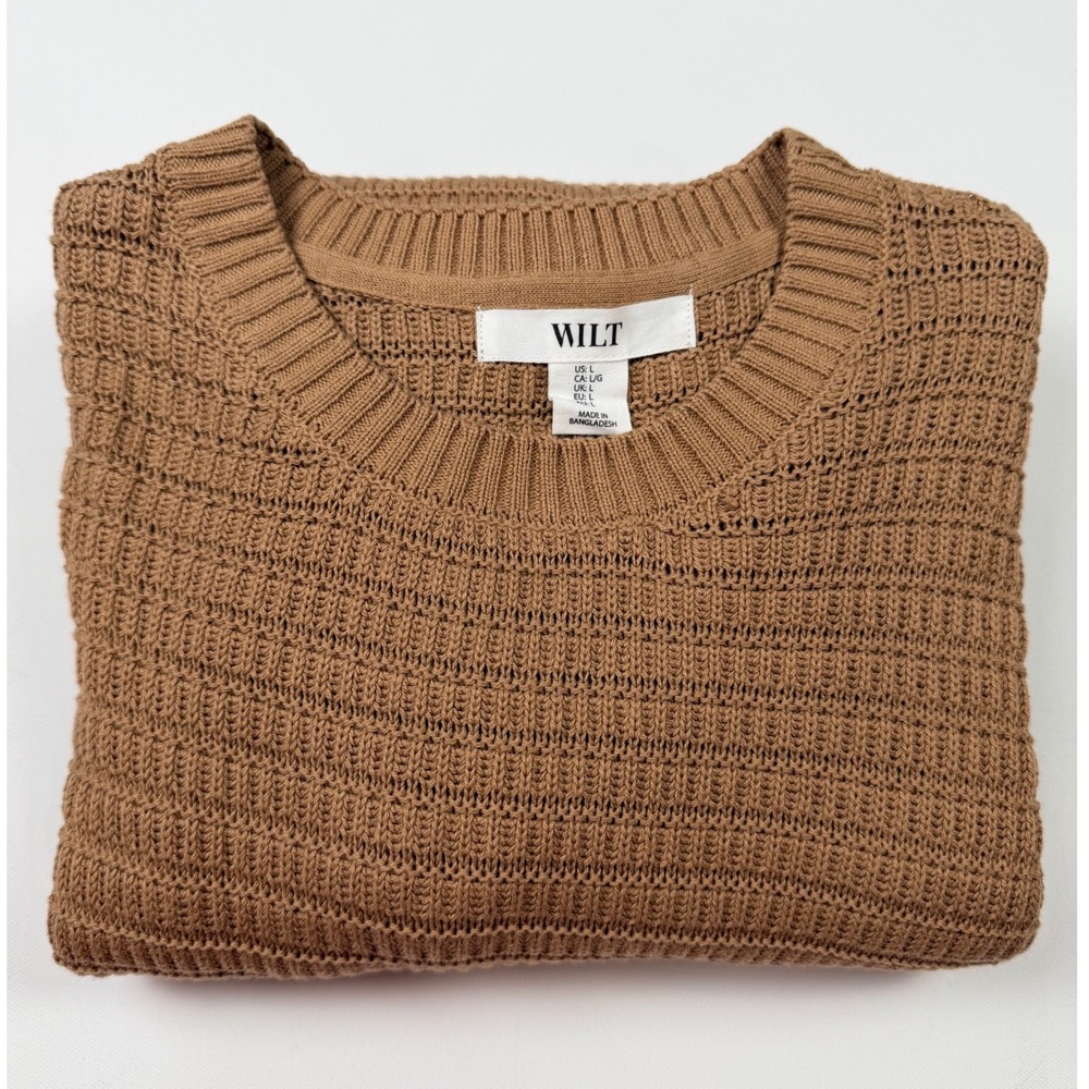 Wilt Sweater Mens Large Brown NEW Cotton Textured Crewneck‎ Long Sleeve
